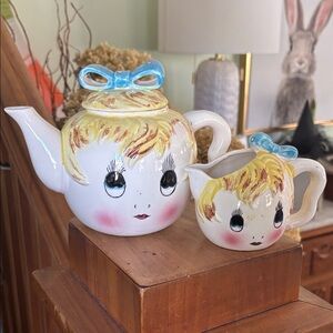 Vintage Doll Face Teapot and Creamer Set